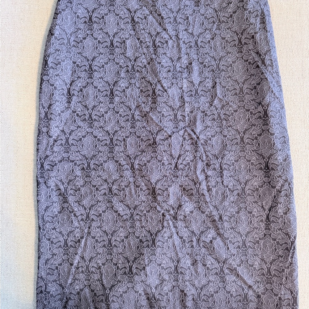 dennis basso Gray Lace-Pattern Pencil Skirt